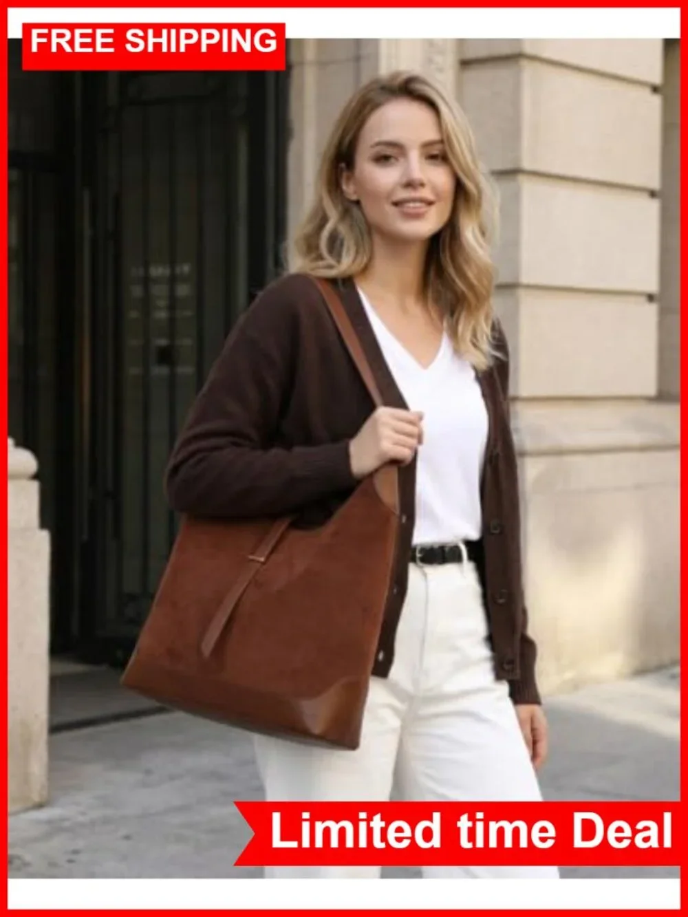 Faux Suede Hobo Shoulder Bag Tote for Women Retro Slouchy Purse